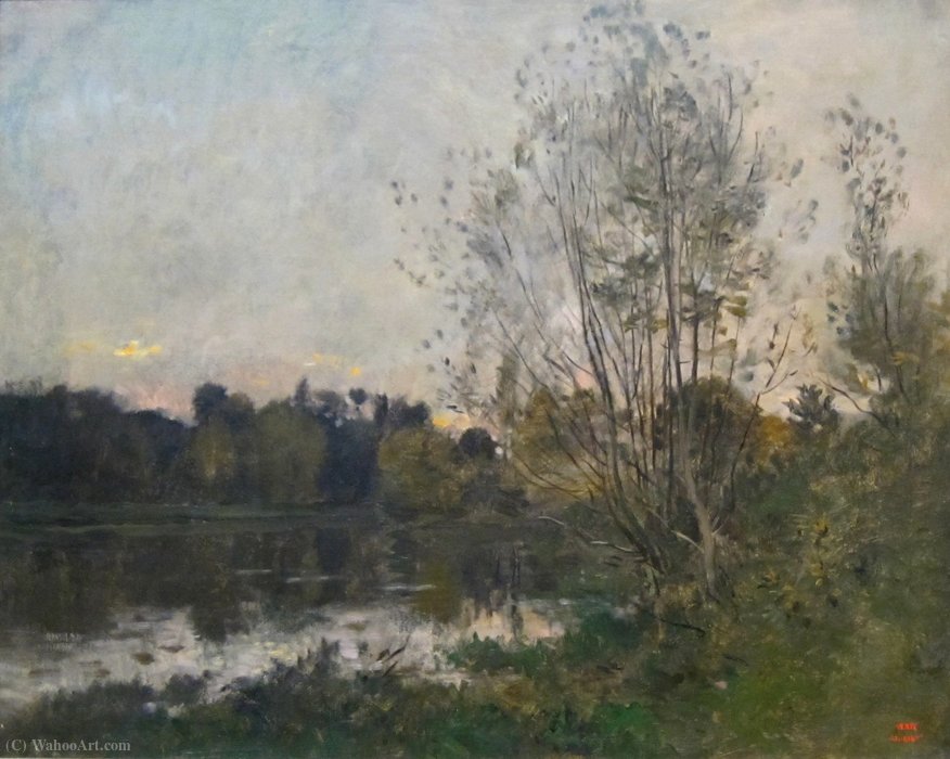 Wikioo.org - The Encyclopedia of Fine Arts - Painting, Artwork by Karl Pierre Daubigny - A Lake in the Woods at Dusk