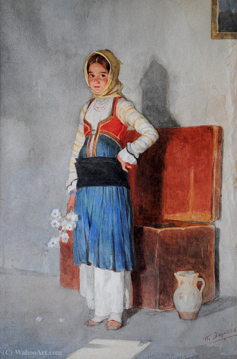 Wikioo.org - The Encyclopedia of Fine Arts - Painting, Artwork by Lembesis Polychronis - Young girl with local costume