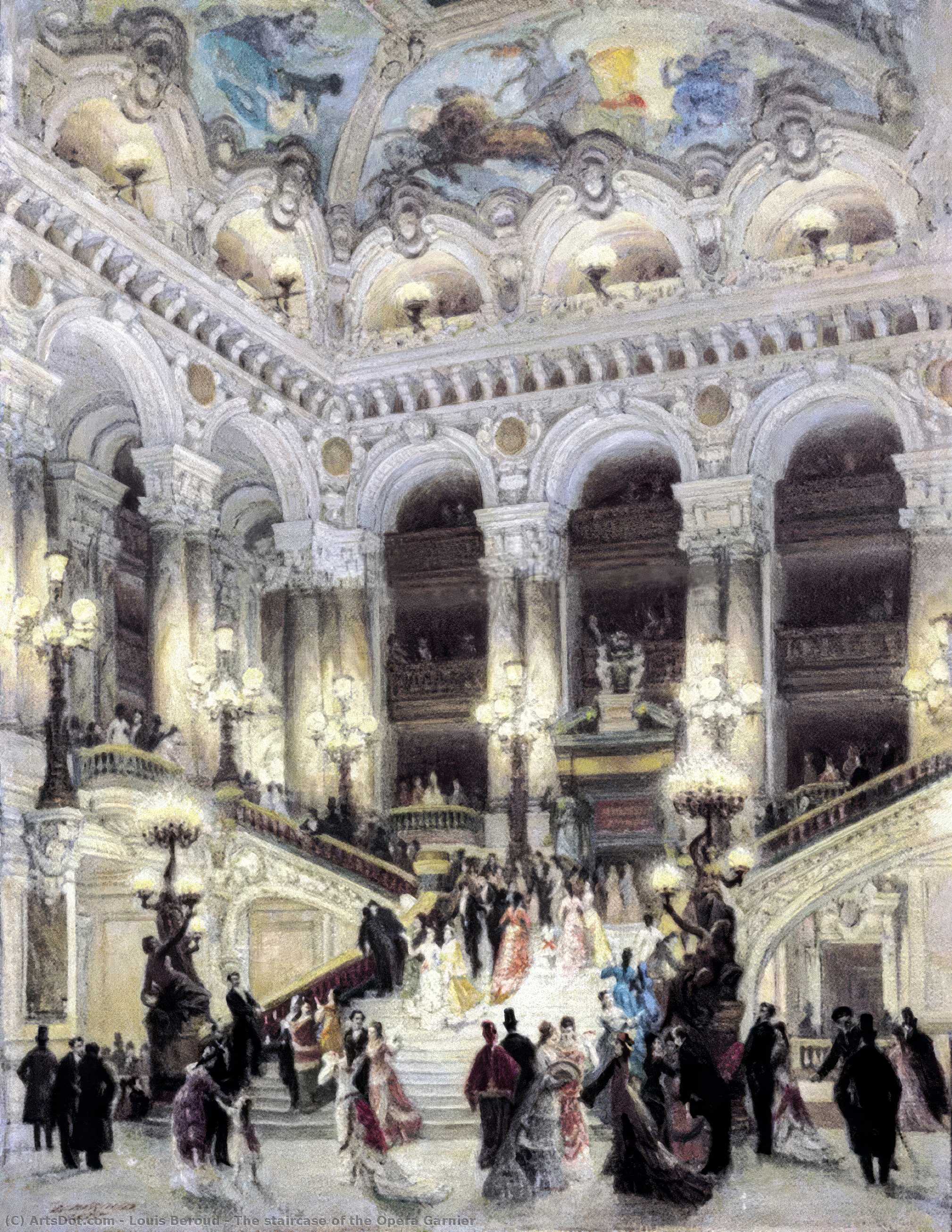 Wikioo.org – La Enciclopedia de las Bellas Artes - Pintura, Obras de arte de Louis Beroud - La escalera de la Ópera Garnier