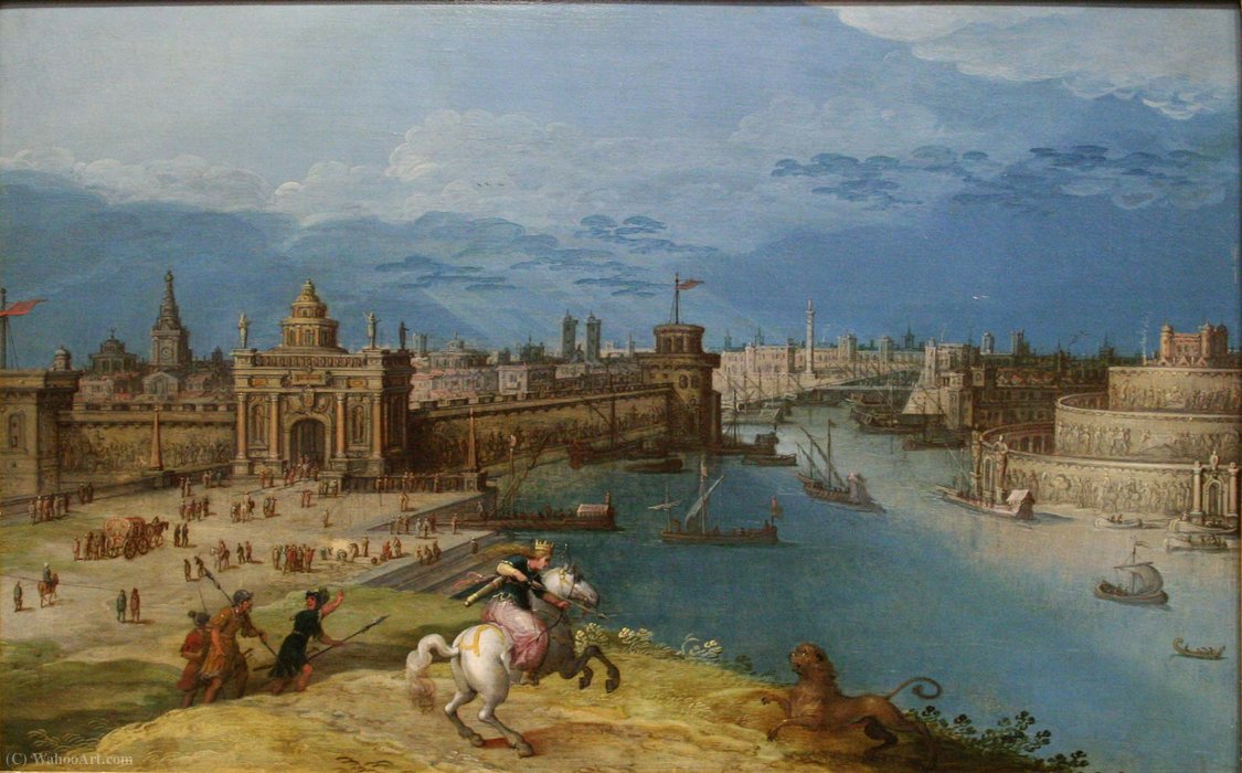 Wikioo.org - The Encyclopedia of Fine Arts - Painting, Artwork by Louis De Caullery - Semiramis hunting lions at the gates of Babylon