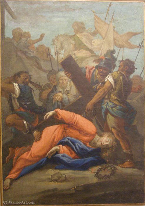 WikiOO.org - 백과 사전 - 회화, 삽화 Luca Cambiaso - Christ falls under the cross