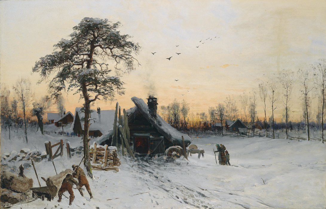 Wikioo.org - The Encyclopedia of Fine Arts - Painting, Artwork by Ludwig Munthe - Winter landscape in the evening light