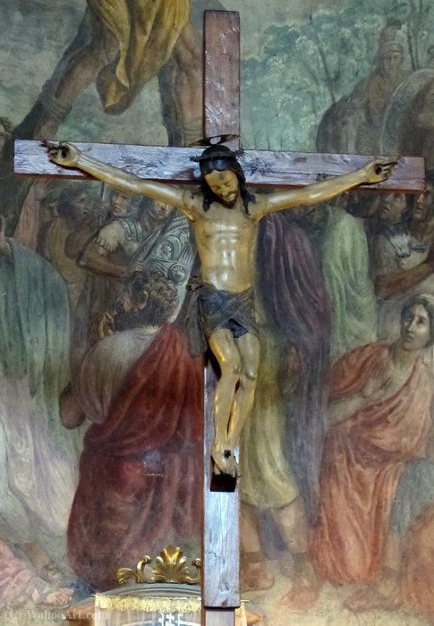 Wikioo.org - The Encyclopedia of Fine Arts - Painting, Artwork by Luigi Ademollo - Crucifix sixteenth century against the background of the frescoes by Luigi Ademollo