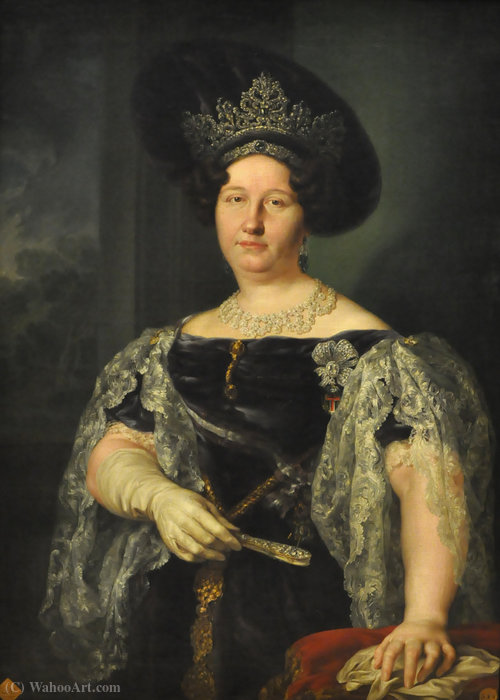Wikioo.org - The Encyclopedia of Fine Arts - Painting, Artwork by Luis López Y Piquer - Portrait of the Queen of the two Sicilies