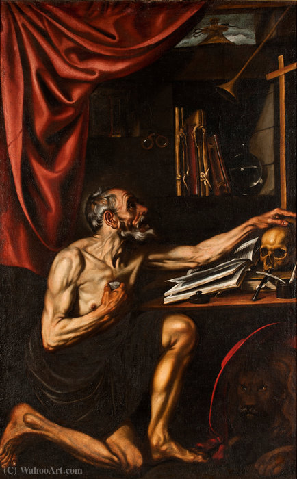 Wikioo.org - The Encyclopedia of Fine Arts - Painting, Artwork by Luis Tristán De Escamilla - St Jerome Doing Penance in his Study