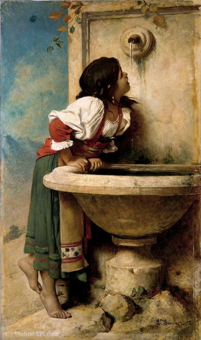 Wikioo.org - The Encyclopedia of Fine Arts - Painting, Artwork by Léon Joseph Florentin Bonnat - Roman Girl at a Fountain