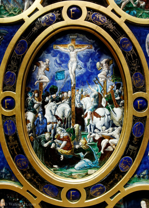 Wikioo.org - The Encyclopedia of Fine Arts - Painting, Artwork by Léonard Limosin - The Crucifixion, central panel of an altarpiece.