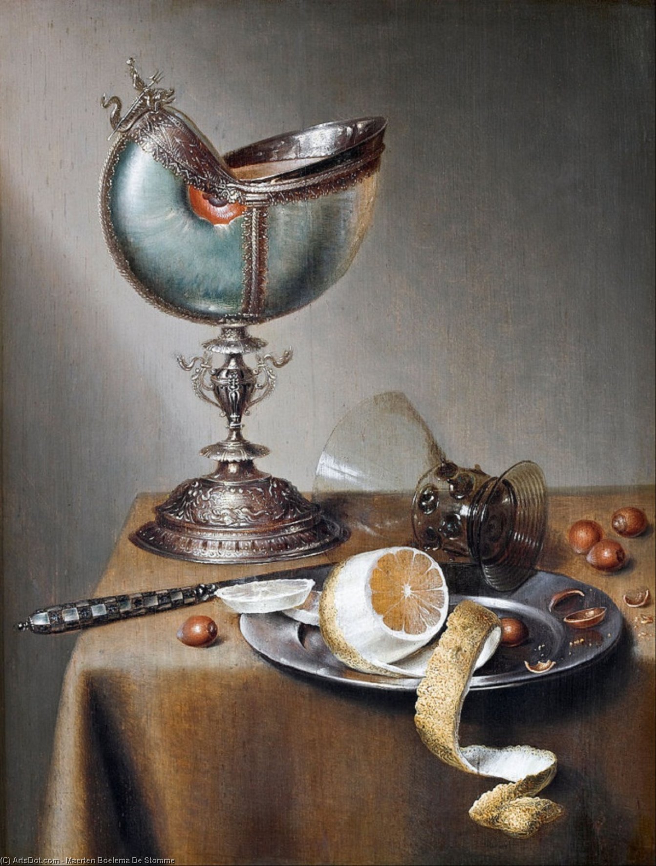 Wikioo.org - The Encyclopedia of Fine Arts - Painting, Artwork by Maerten Boelema De Stomme - Still-Life with Nautilus Cup
