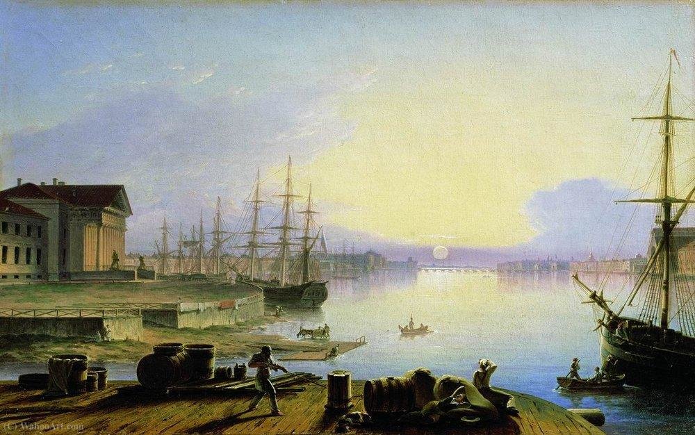 WikiOO.org - Enciklopedija dailės - Tapyba, meno kuriniai Maksim Nikiforovich Vorobiev - Sunrise over the Neva river