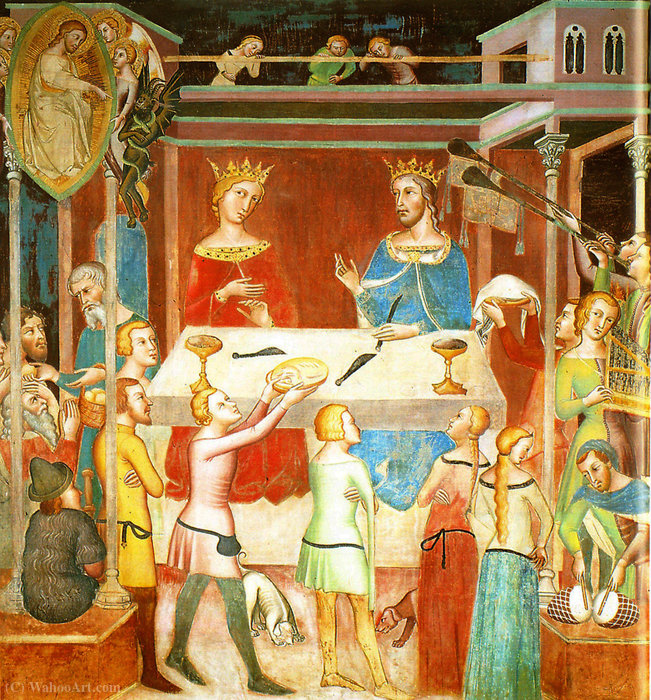 Wikioo.org - สารานุกรมวิจิตรศิลป์ - จิตรกรรม Manfredi De Battilor Bartolo Di Fredi Fredi - The devil gets groped by God of Job, fresco by Bartolo di Fredi (Duomo di San Gimignano)