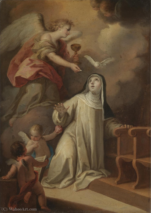 Wikioo.org - The Encyclopedia of Fine Arts - Painting, Artwork by Mariano Salvador Maella Pérez - Saint catherine of siena receiving holy communion from an angel
