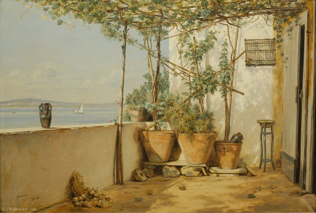 Wikioo.org - The Encyclopedia of Fine Arts - Painting, Artwork by Martinus Christian Wesseltoft Rørbye - A loggia from Procida