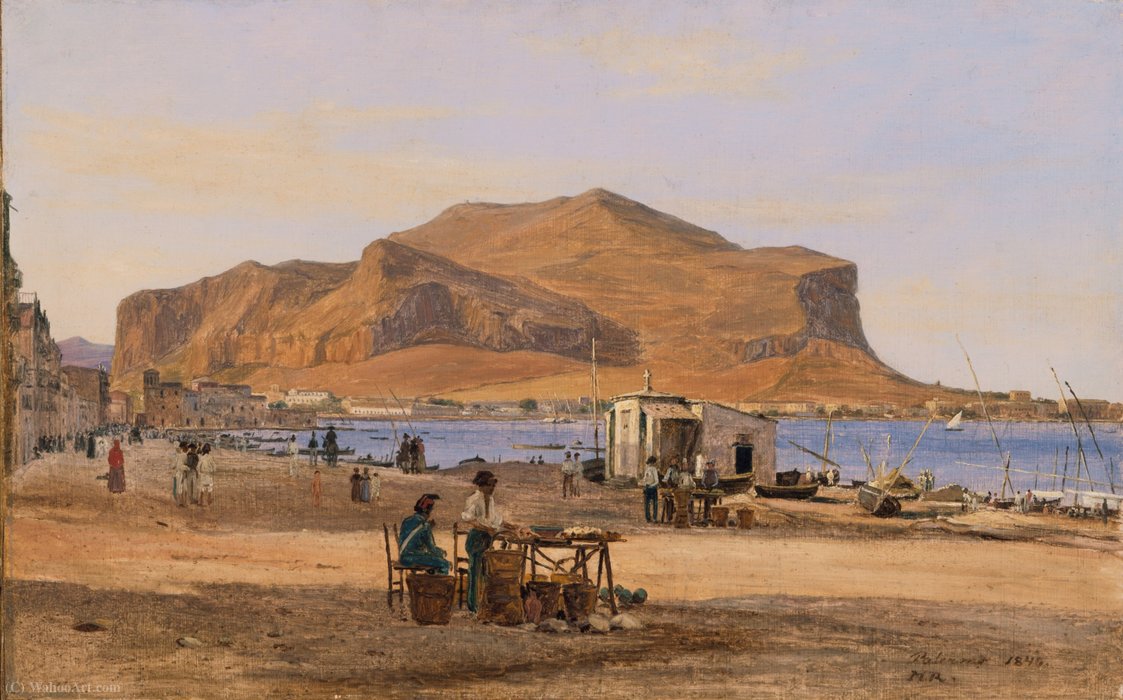 Wikioo.org - The Encyclopedia of Fine Arts - Painting, Artwork by Martinus Christian Wesseltoft Rørbye - Palermo Harbor with a View of Monte Pellegrino