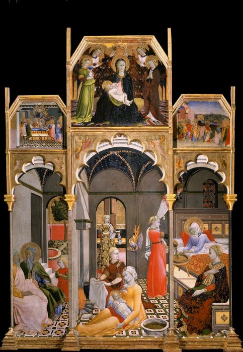 Wikioo.org - The Encyclopedia of Fine Arts - Painting, Artwork by Master Of The Osservanza - Birth of the Virgin with other Scenes from her Life