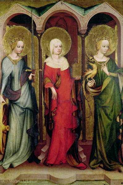 Wikioo.org - The Encyclopedia of Fine Arts - Painting, Artwork by Master Of The Trebon Altarpiece - Saints Catherine, Mary Magdalene and Margaret
