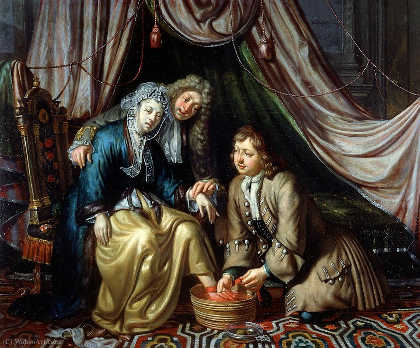 Wikioo.org - The Encyclopedia of Fine Arts - Painting, Artwork by Matthijs Naiveu - A physician and a surgeon attending to a woman patient.