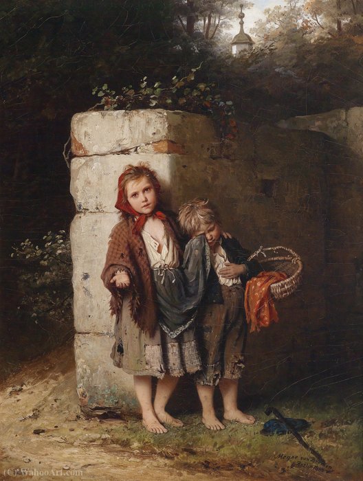 Wikoo.org - موسوعة الفنون الجميلة - اللوحة، العمل الفني Meyer Georg Von Bremen (Johann Georg Meyer) - Begging children