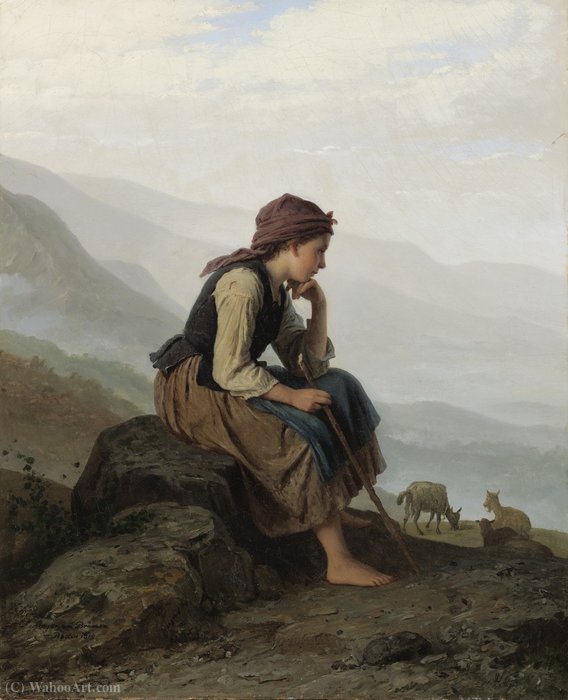 Wikioo.org - The Encyclopedia of Fine Arts - Painting, Artwork by Meyer Georg Von Bremen (Johann Georg Meyer) - The little goat herder