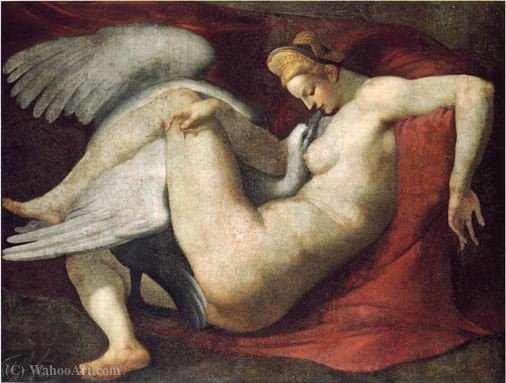 Wikioo.org – La Enciclopedia de las Bellas Artes - Pintura, Obras de arte de Michel Ange Houasse - Leda y el cisne