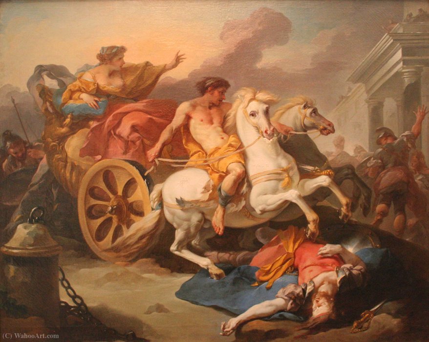 Wikioo.org - The Encyclopedia of Fine Arts - Painting, Artwork by Michel François Dandré Bardon - Tullie passing his chariot on the body of his father.