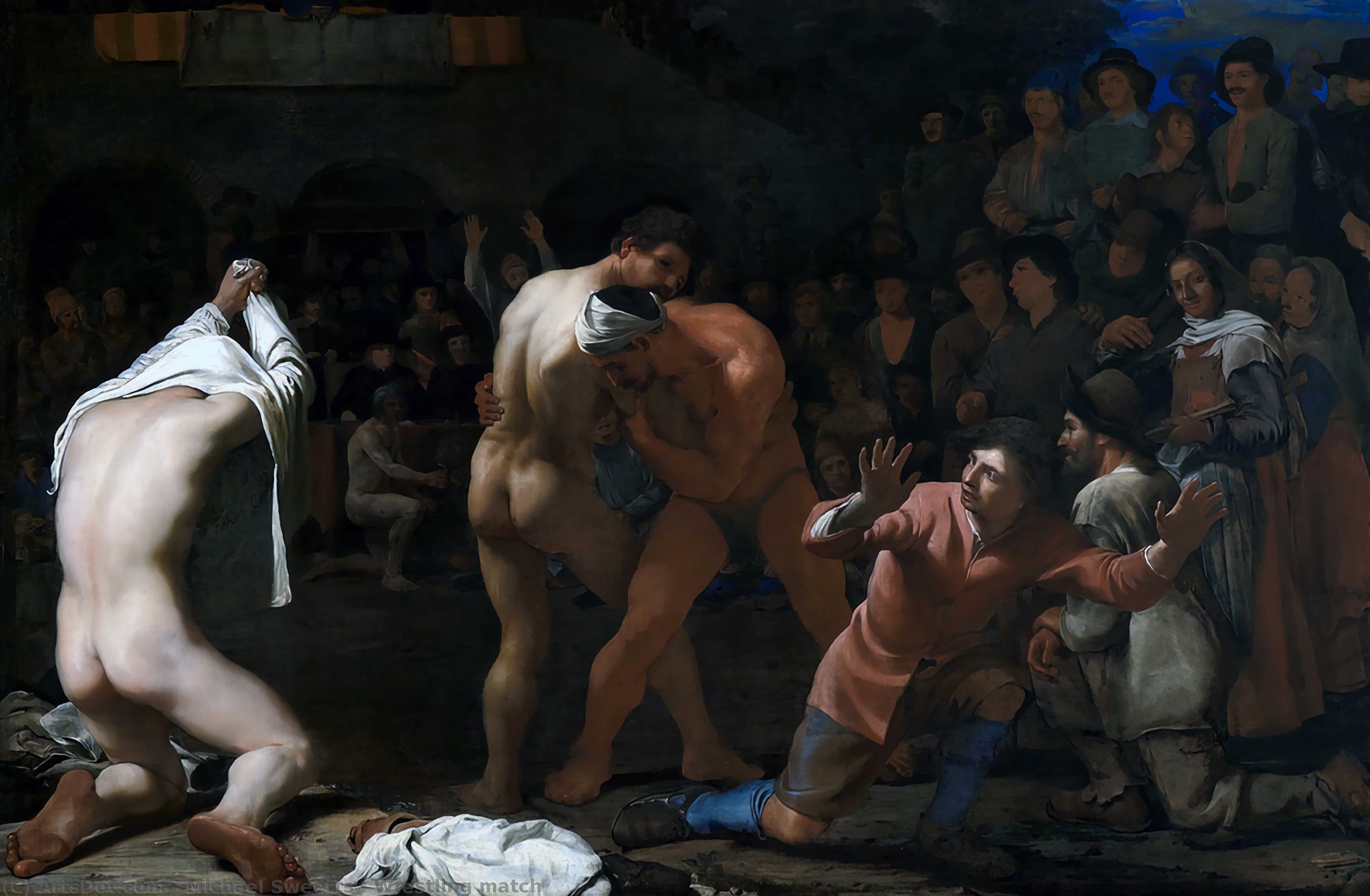 WikiOO.org - Encyclopedia of Fine Arts - Maleri, Artwork Michael Sweerts - Wrestling match