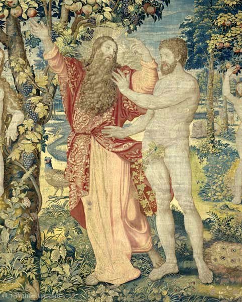 Wikioo.org - The Encyclopedia of Fine Arts - Painting, Artwork by Michiel Van Coxcie - Adam and the God (detail of a tapestry).