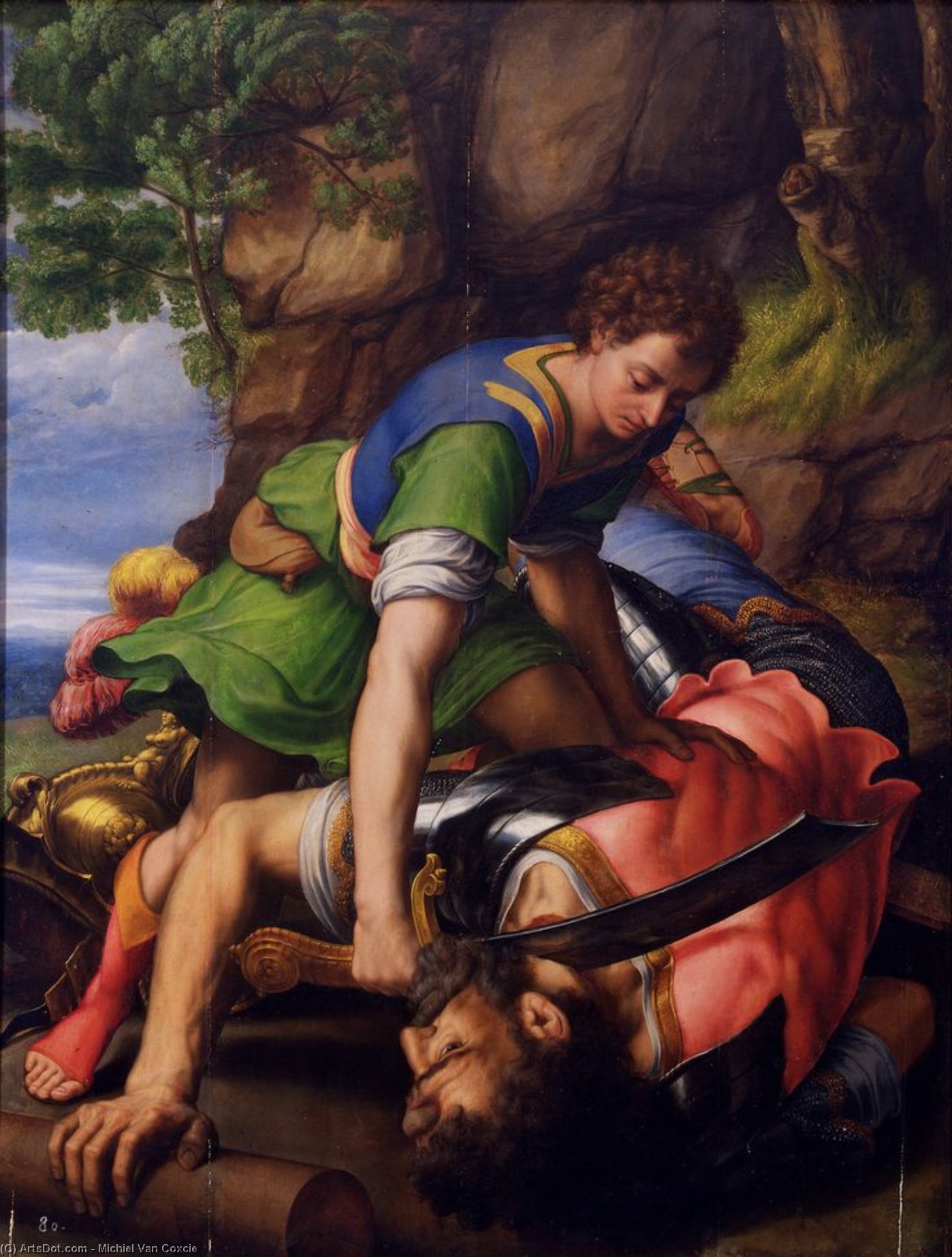 Wikioo.org - The Encyclopedia of Fine Arts - Painting, Artwork by Michiel Van Coxcie - David and Goliath