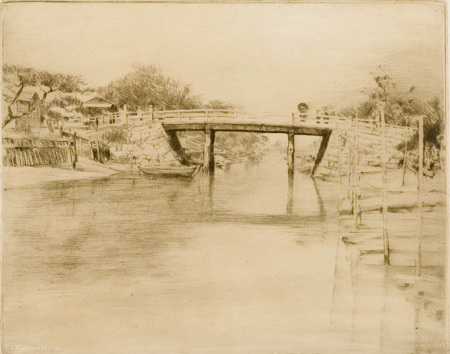WikiOO.org - 백과 사전 - 회화, 삽화 Mortimer Luddington Menpes - A tranquil waterway, Japan