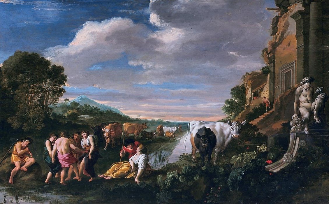 WikiOO.org - Encyclopedia of Fine Arts - Festés, Grafika Moyses Matheusz Van Uyttenbroeck - Landscape wiith Shepherds.