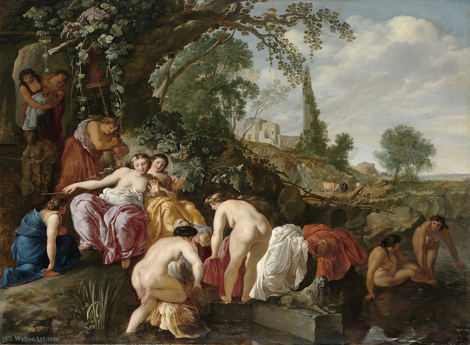 WikiOO.org - 백과 사전 - 회화, 삽화 Moyses Matheusz Van Uyttenbroeck - Moses finds Pharaoh's daughter in the rush basket