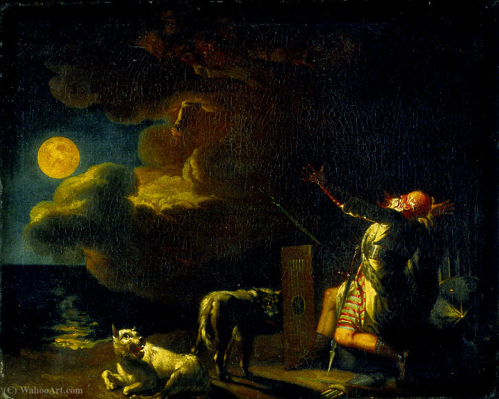 Wikioo.org - Die Enzyklopädie bildender Kunst - Malerei, Kunstwerk von Nicolai Abraham Abildgaard - Fingal sieht die Geister seiner Vorfahren in der Mondschein-