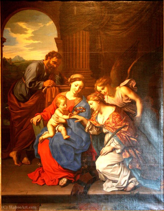 Wikoo.org - موسوعة الفنون الجميلة - اللوحة، العمل الفني Nicolas Mignard - Mystic Marriage of St. Catherine.