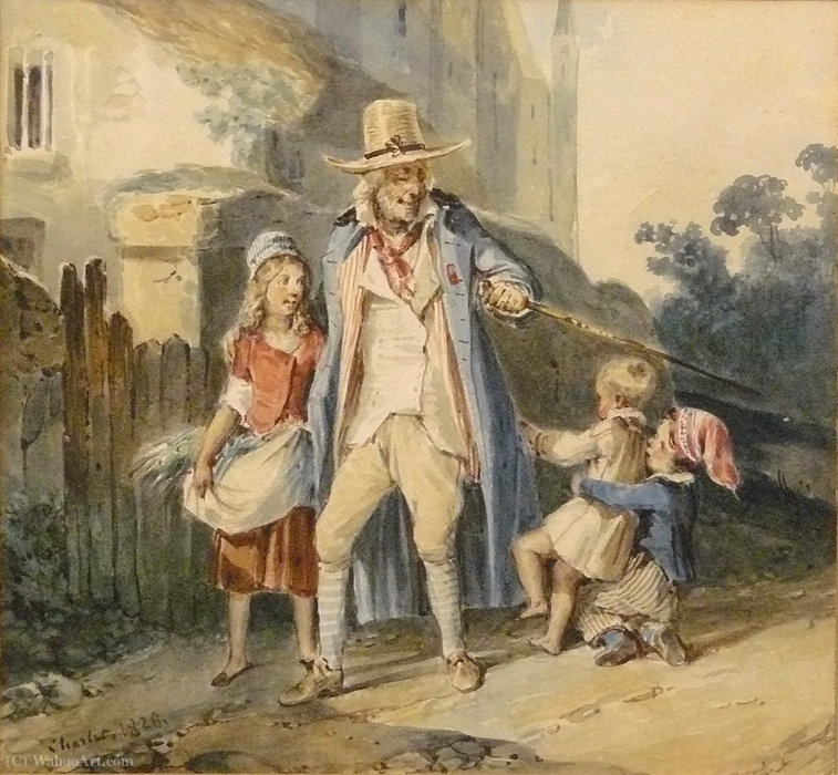 Wikioo.org - The Encyclopedia of Fine Arts - Painting, Artwork by Nicolas Toussaint Charlet - A walk in the old man with three children