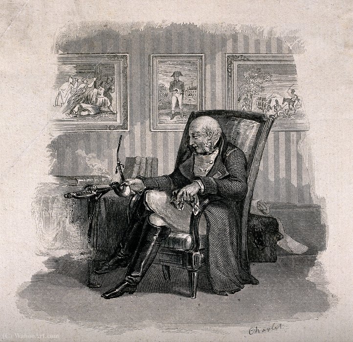 Wikioo.org - สารานุกรมวิจิตรศิลป์ - จิตรกรรม Nicolas Toussaint Charlet - An old Napoleonic soldier sits dreaming in his armchair