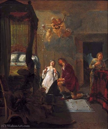 Wikioo.org - The Encyclopedia of Fine Arts - Painting, Artwork by Nicolaus Knüpfer - Tobias and Sarah praying on their wedding night.