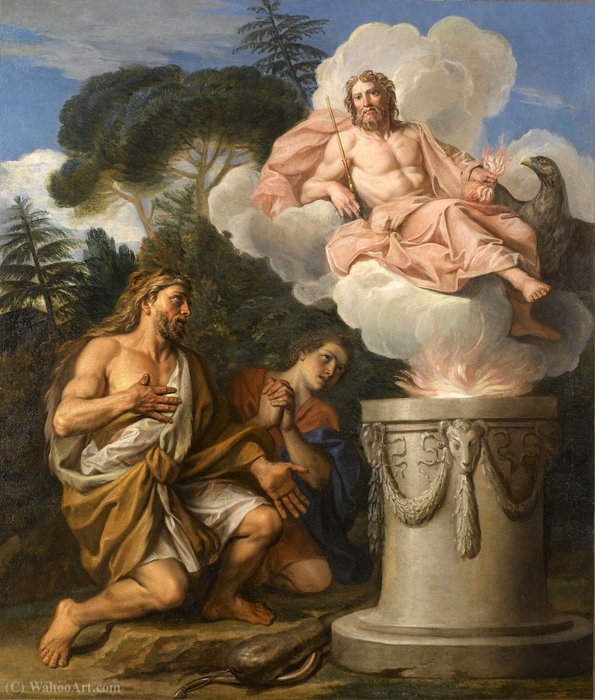Wikioo.org – La Enciclopedia de las Bellas Artes - Pintura, Obras de arte de Noel Nicolas Coypel - Historia de Hercules - Hercules hacer un sacrificio a Júpiter