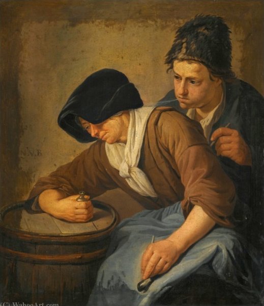 WikiOO.org - Enciclopédia das Belas Artes - Pintura, Arte por Norbert Van Bloemen - Interior with a Man and a Woman Smoking
