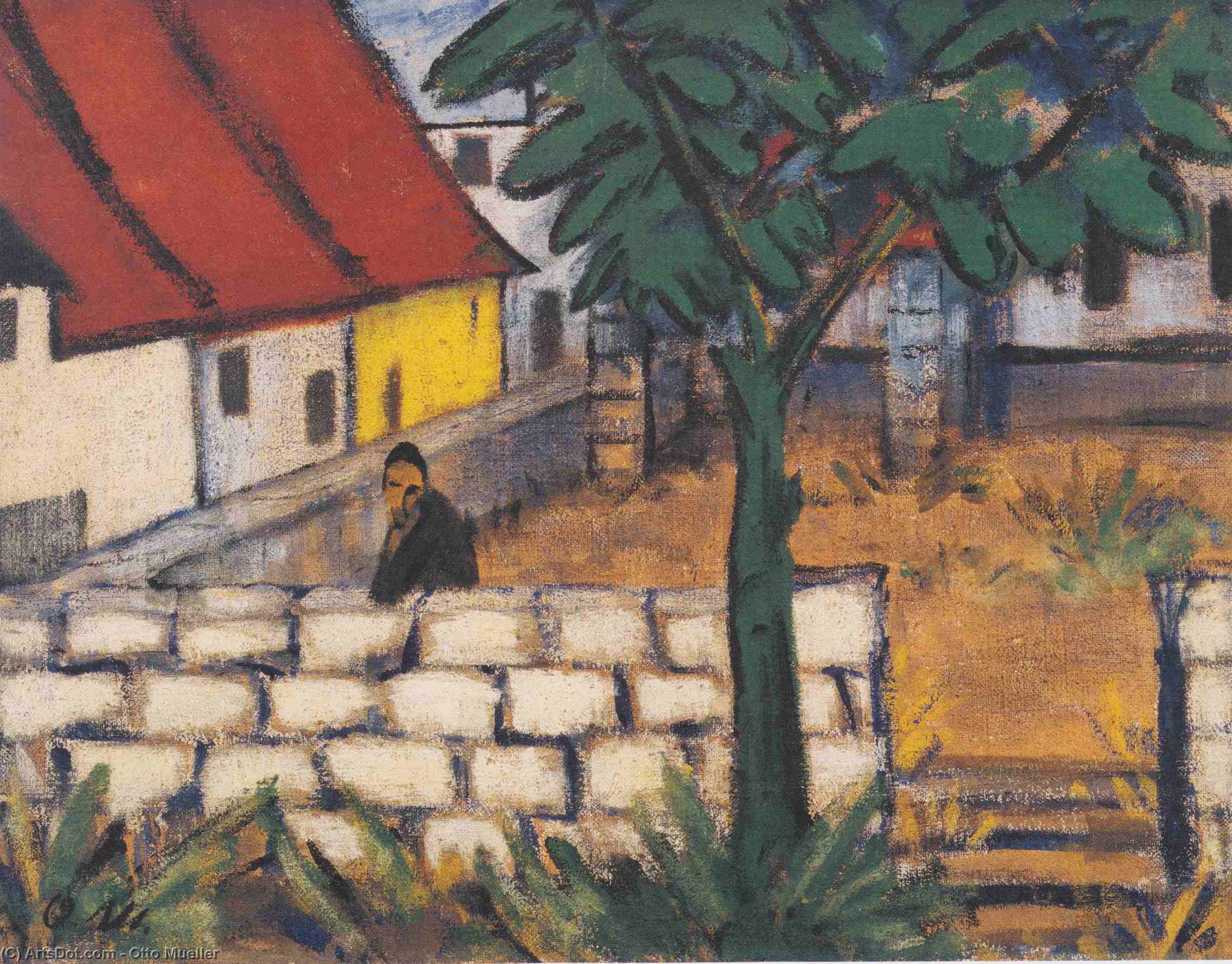 Wikioo.org - The Encyclopedia of Fine Arts - Painting, Artwork by Otto Mueller - Farmstead in France