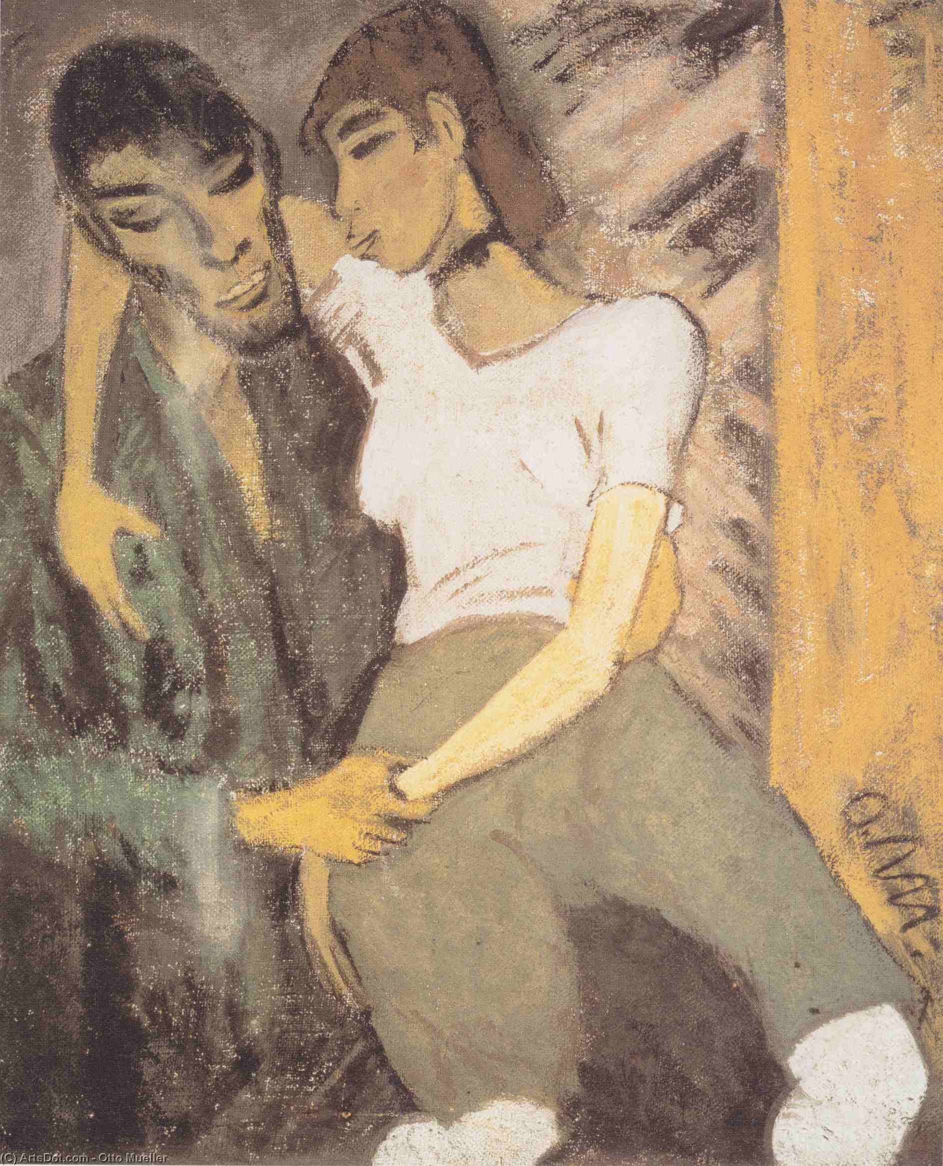 Wikioo.org – La Enciclopedia de las Bellas Artes - Pintura, Obras de arte de Otto Mueller - Gitano Los amantes