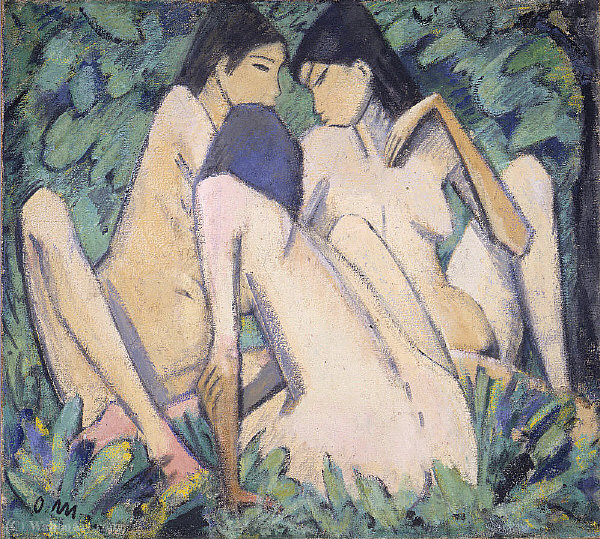 Wikioo.org - The Encyclopedia of Fine Arts - Painting, Artwork by Otto Mueller - Three Girls in a Wood
