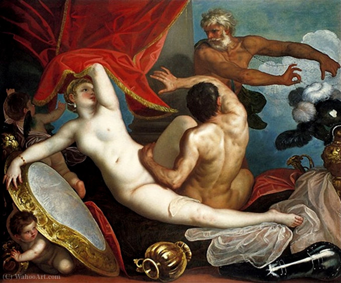 Wikioo.org – La Enciclopedia de las Bellas Artes - Pintura, Obras de arte de Padovanino - Venus y Marte sorprendidos por Vulcano