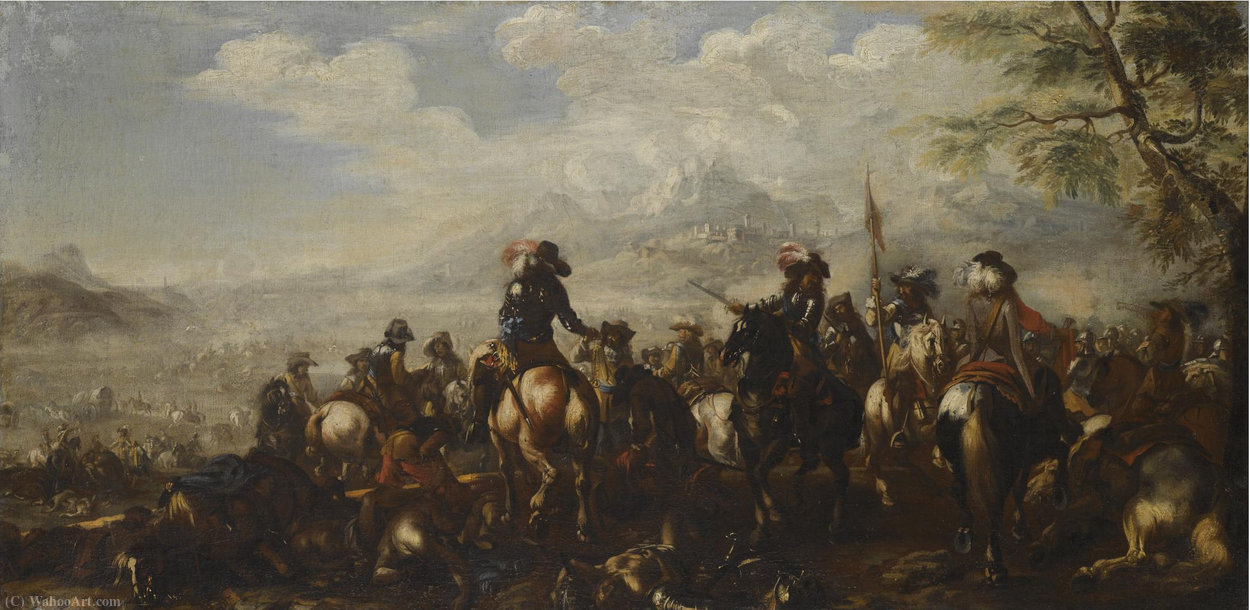 Wikioo.org - The Encyclopedia of Fine Arts - Painting, Artwork by Pandolfo Reschi - A commander giving orders in the aftermath of a battle