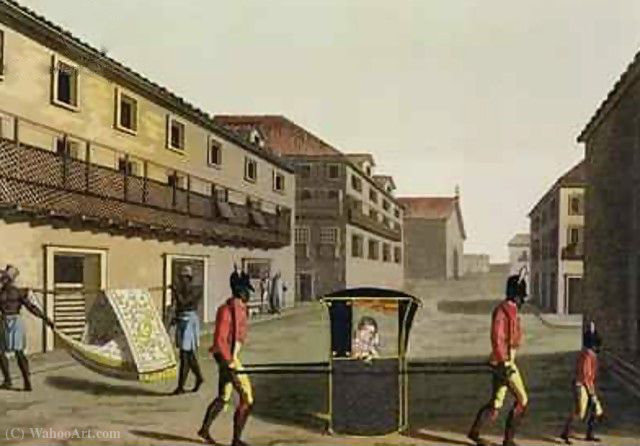 WikiOO.org - Encyclopedia of Fine Arts - Schilderen, Artwork Paolo Fumagalli - Liveried slaves carrying a sedan chair Brazil from Le Costume Ancien et Moderne