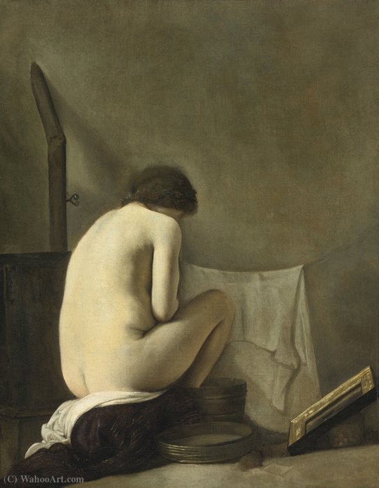 Wikoo.org - موسوعة الفنون الجميلة - اللوحة، العمل الفني Paolus Borro Alias Orlando - Seated nude bathing by a stove