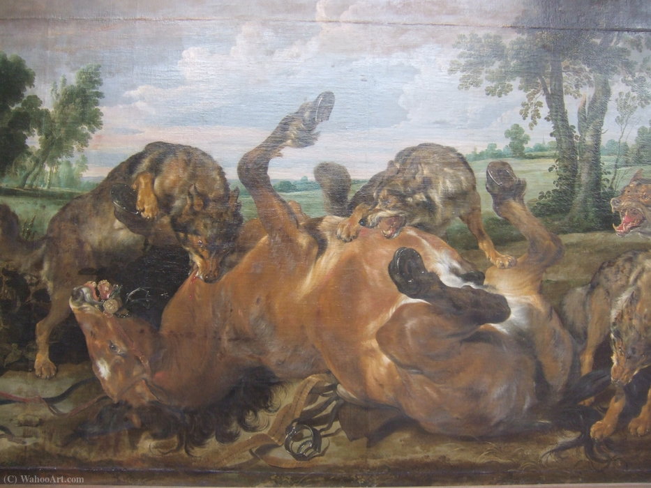 WikiOO.org - Encyclopedia of Fine Arts - Maleri, Artwork Paul De Vos - Horse devoured by wolves