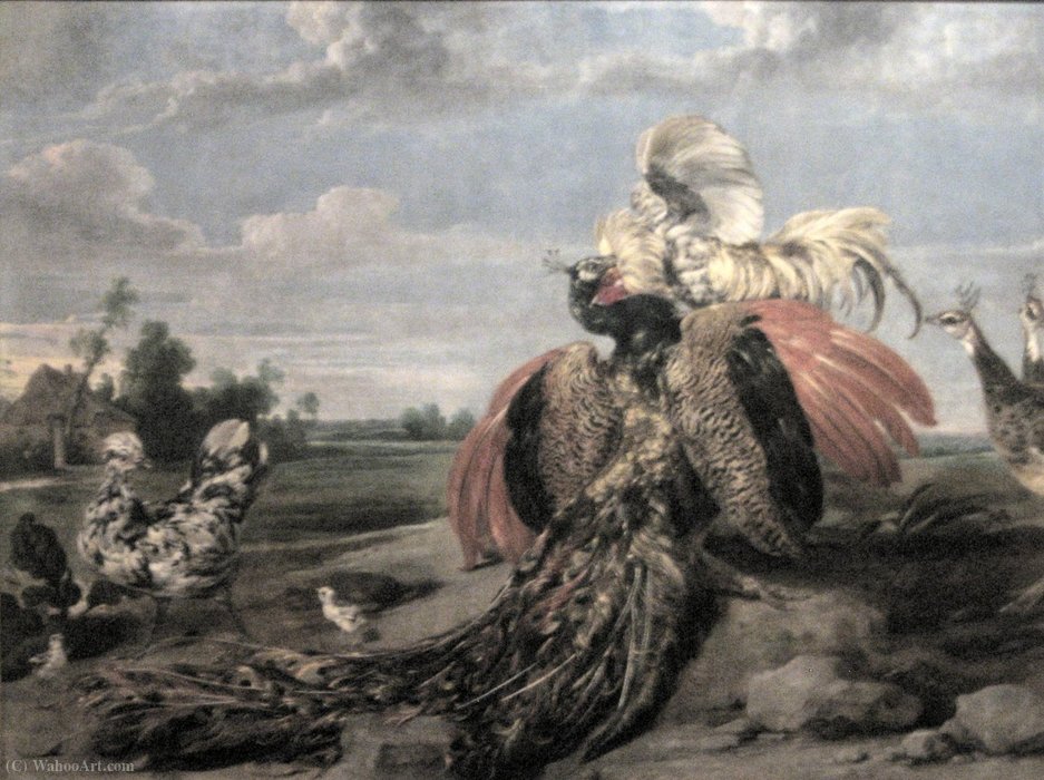 Wikioo.org - The Encyclopedia of Fine Arts - Painting, Artwork by Paul De Vos - Peacock and Cock Fighting