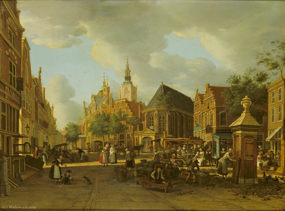 Wikioo.org - The Encyclopedia of Fine Arts - Painting, Artwork by Paulus Constantin La Fargue - The Groenmarkt as seen towards the Westeinde
