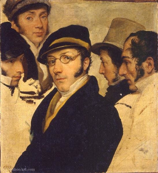 WikiOO.org - Enciklopedija dailės - Tapyba, meno kuriniai Pelagio Palagi - Self-portrait in a group of friends