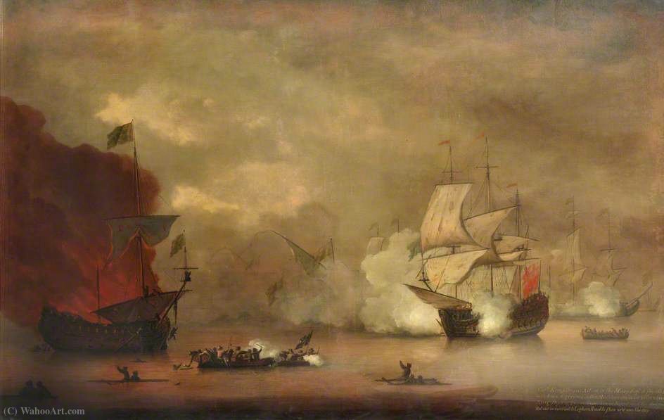 WikiOO.org - Енциклопедия за изящни изкуства - Живопис, Произведения на изкуството Peter Monamy - Action between HMS 'Mary Rose' and Seven Algerines, 8 December