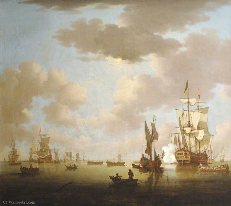 WikiOO.org - אנציקלופדיה לאמנויות יפות - ציור, יצירות אמנות Peter Monamy - Seacape with Ships and Boats